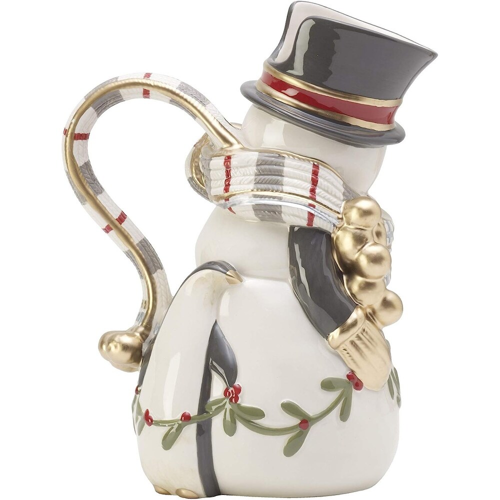 Fitz and Floyd Mistletoe Merriment Snowman Pitcher 60 Ounce   11.9\