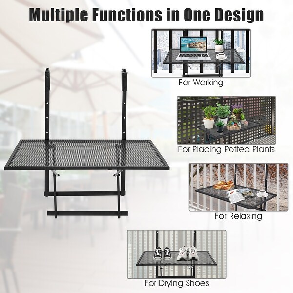 Costway Folding Hanging Table Adjustable Balcony Railing Table Patio