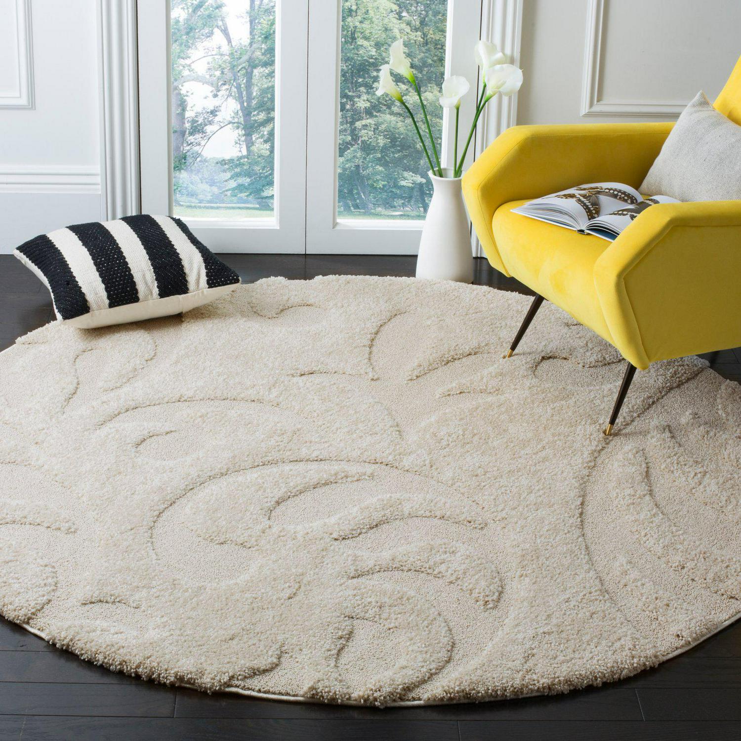 SAFAVIEH Florida Lavonne Floral Plush Shag Area Rug， Cream， 4and#8242; x 6and#8242;