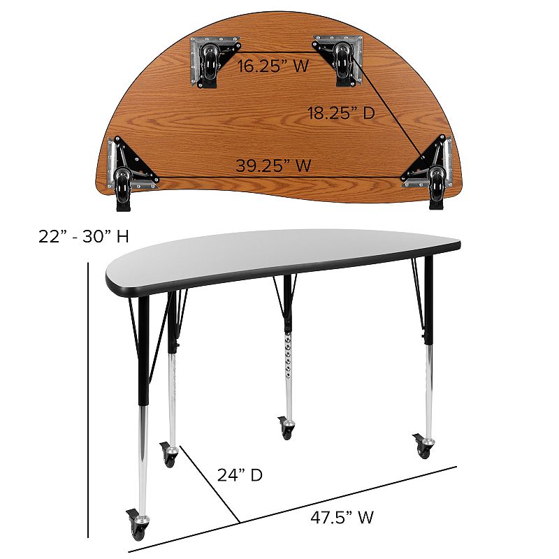 Emma and Oliver 2 Piece Mobile 47.5 Circle Collaborative Grey Adjustable Activity Table Set