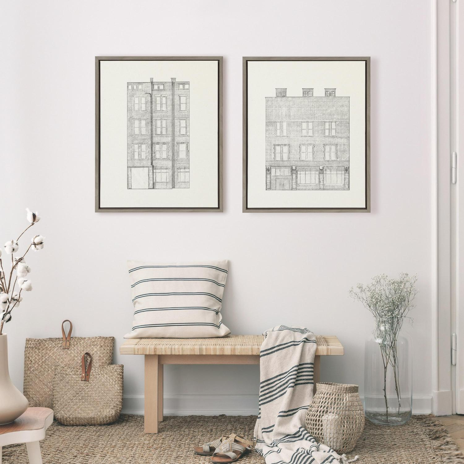 Kate and Laurel Buildings Framed Canvas Art Prints 18  x 24  Set of 2  Crowdfused