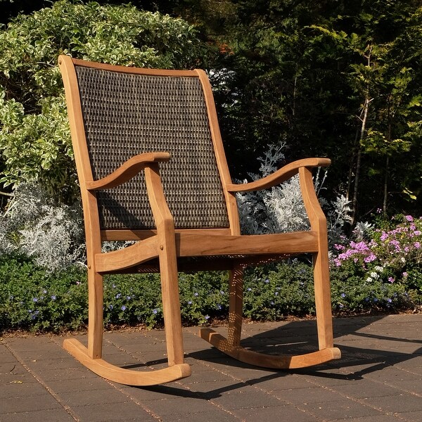 Cambridge Casual Dunham Solid Teak Wood Outdoor Wicker Rocking Chair