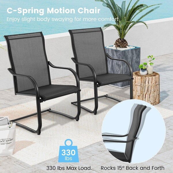 2PCS CSpring Motion Patio Dining Chairs All Weather Black/Grey