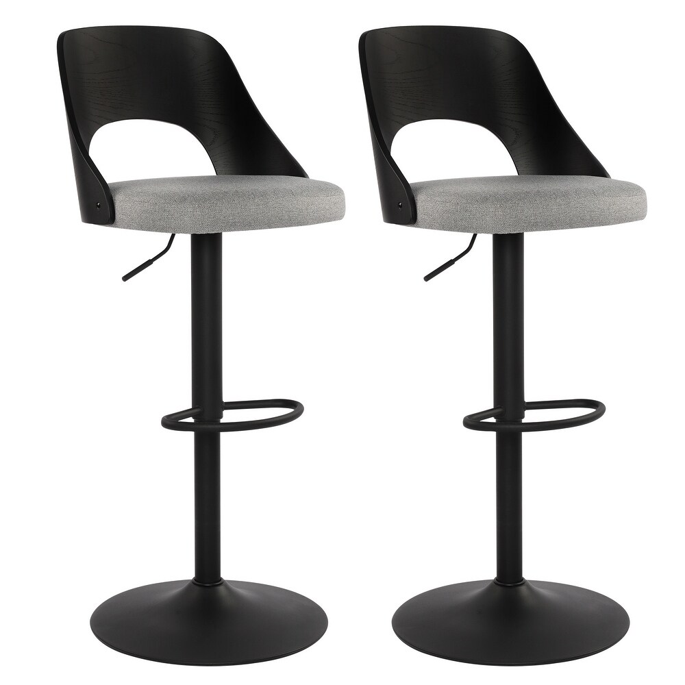 Adjustable Swivel Bar Stools Set of 2 with Fabric Upholstered Seat and Bentwood Back