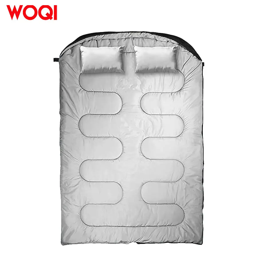 WOQI adult waterproof camping sleeping bag for two with 2 pillows  suitable for all season camping and hiking backpacks