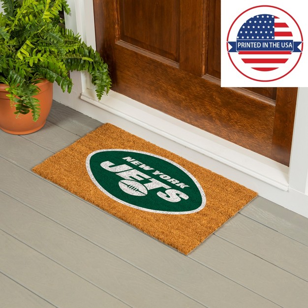 Evergreennflnew York Jets Logo Natural Coir 28 X 16 Inches Indoor Outdoor Doormat