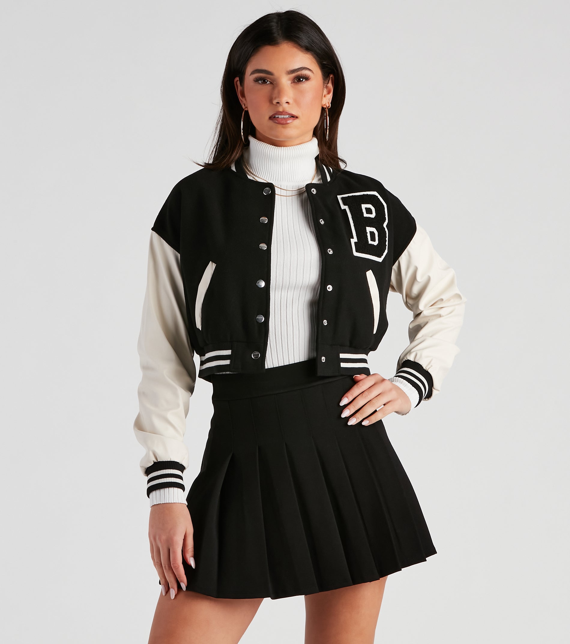 B For Babe Crop Letterman Jacket