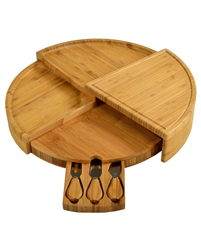 Picnic At Ascot Vienna Transforming Multilevel Bamboo Cheese Board Set with Tools