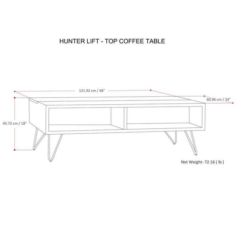 Hunter SOLID MANGO WOOD and Metal 48 inch Wide Rectangle Industrial Lift Top Coffee Table in Natural