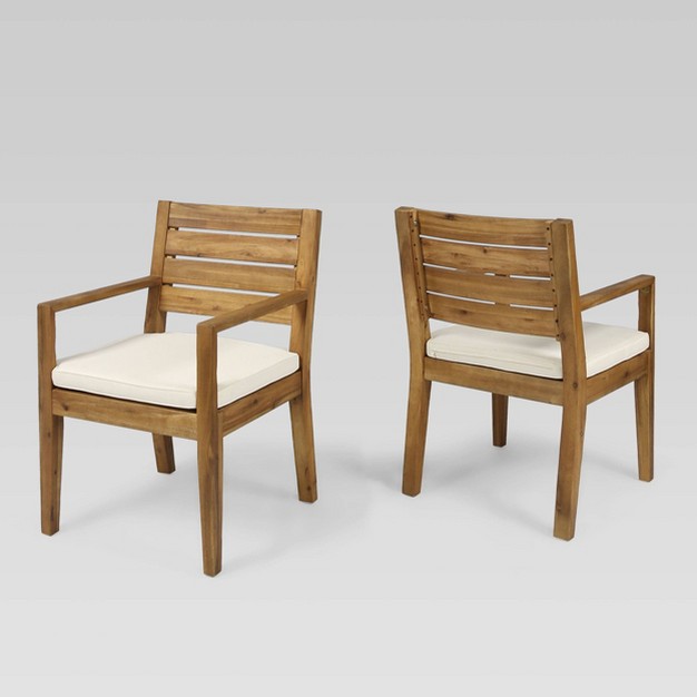 Nestor 2pk Acacia Wood Dining Chairs Natural cream Christopher Knight Home