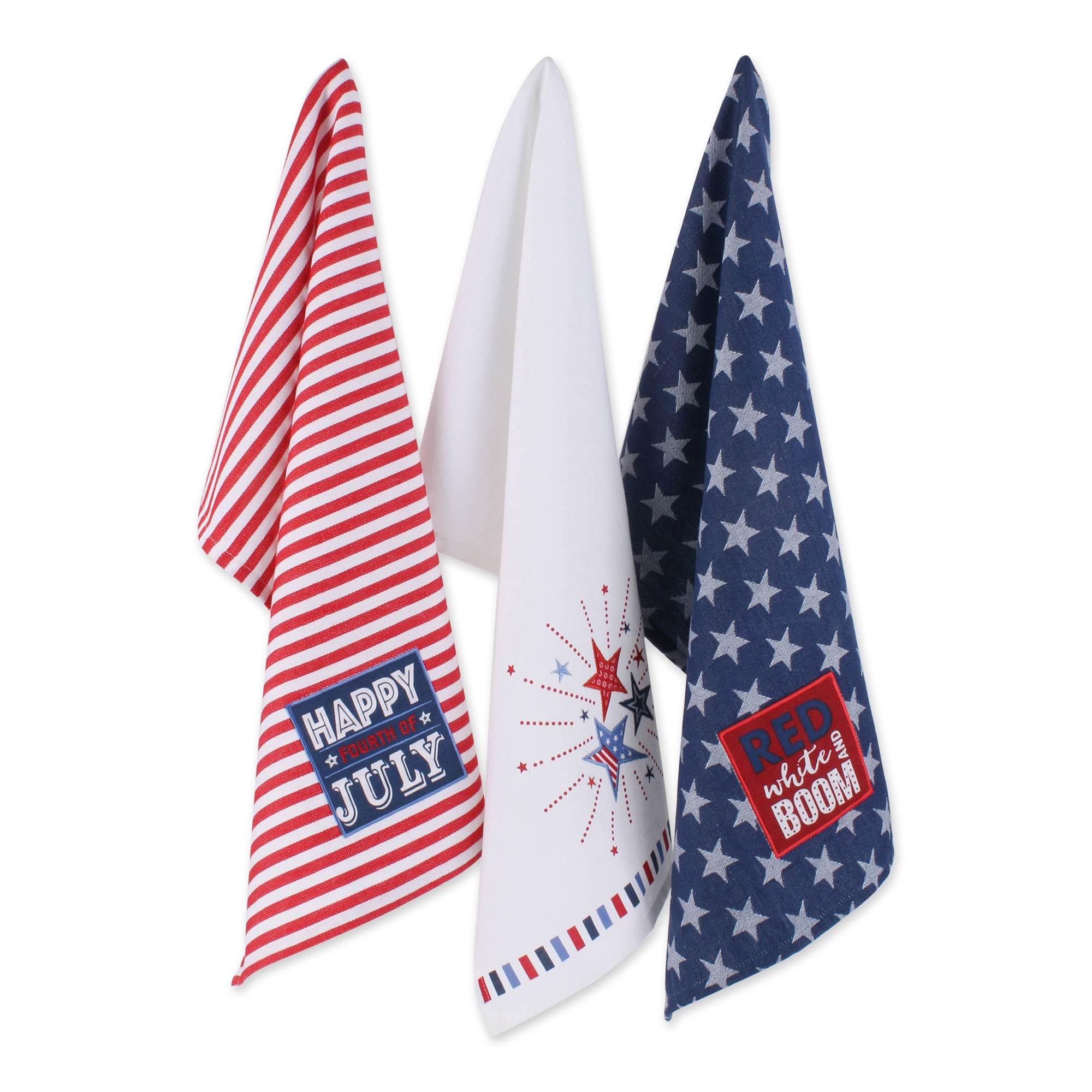 Stars and Stripes Kitchen Textiles， 18x28， Happy Fourth of July， 3 Pieces