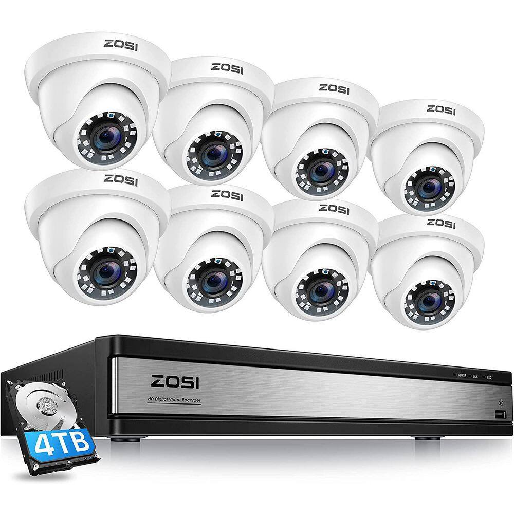 ZOSI H.265+ 16-Channel 1080p 4TB DVR Security Camera System with 8 Wired Dome Cameras Human Detection Remote Access 16CK-418W8S-40-US