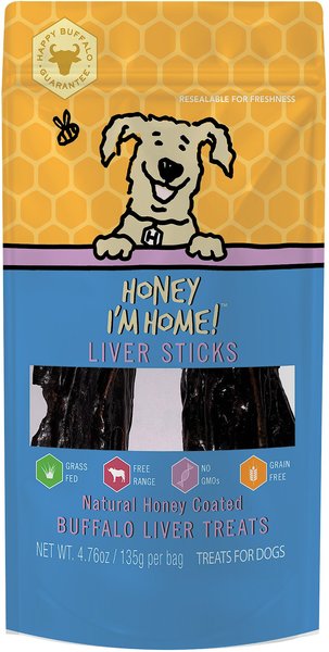 Honey I'm Home! Liver Sticks Natural Honey Coated Buffalo Liver Grain-Free Dog Treats， 4.76-oz bag