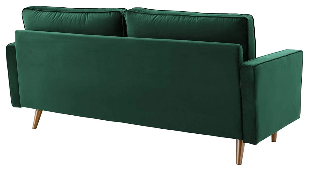 Contemporary Sofa  Green Velvet Upholstery With Tufted Seat and Bolster Pillows   Contemporary   Accent And Garden Stools   by Decor Love  Houzz