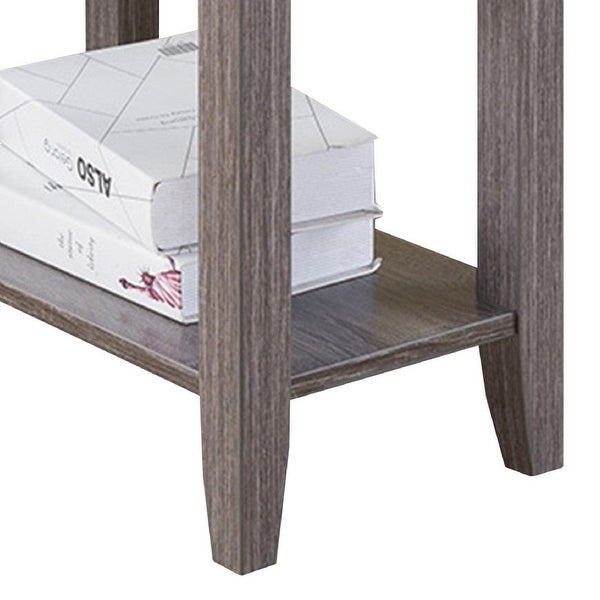 24 Inch Wood Chairside End Table， 1 Drawer， 2 Cupholders， Distressed Grey - 24 H x 11.5 W x 20 L Inches