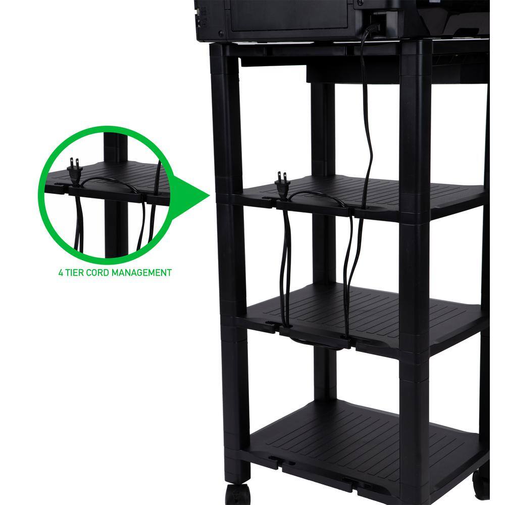 Mind Reader 4-Shelf Plastic Wheeled Printer Cart Organizer in Black PRCARTLG-BLK