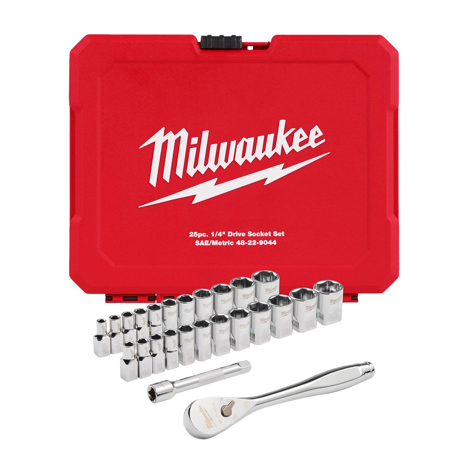 MW 1/4 in. drive Metric and SAE Ratchet and Socket Set 90 teeth