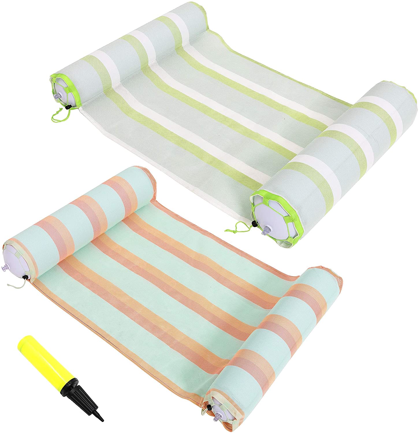 Clearance - 2 Sets Inflatable Hammock Swimming Pool Float Premium PVC (Orange, Green)