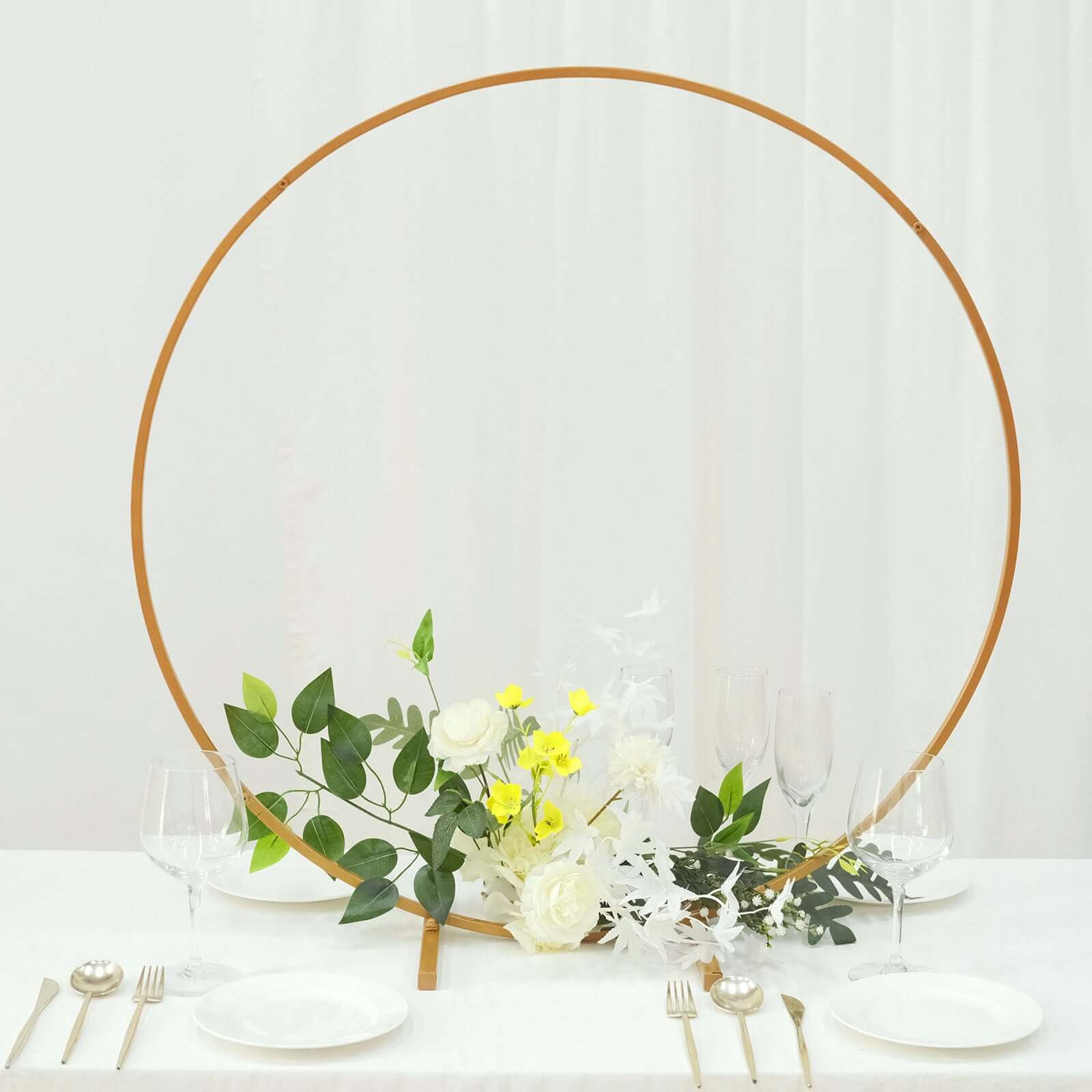 Gold Metal Round Hoop Wedding Centerpiece, Self Standing Table Floral Wreath Frame 32