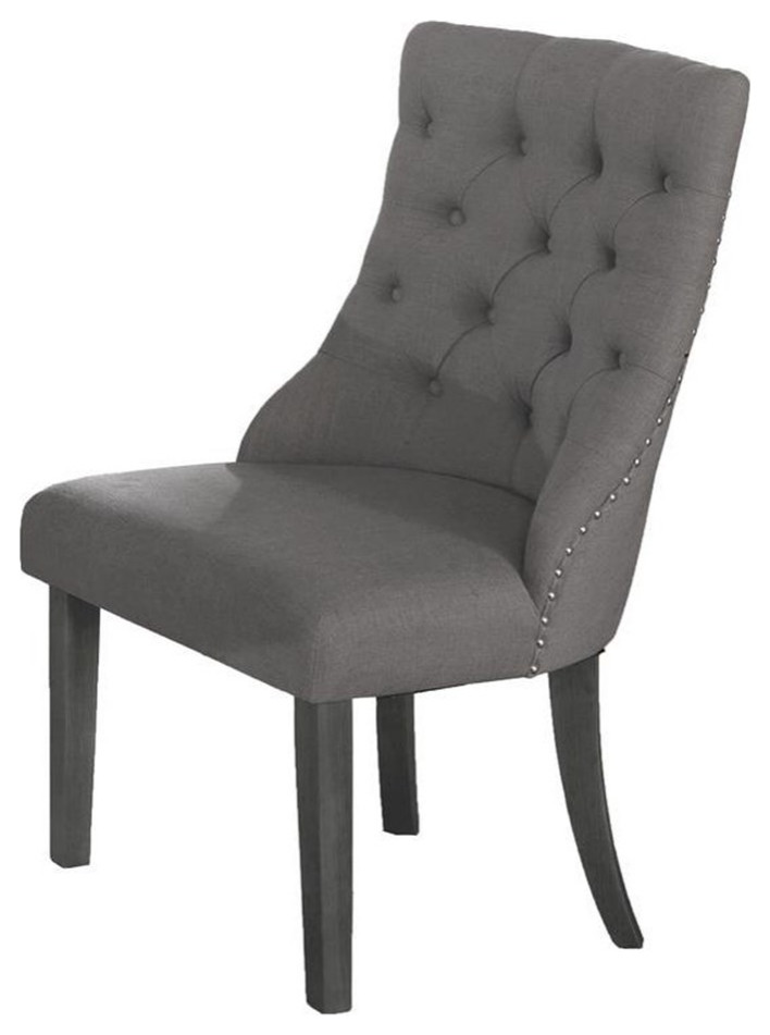 Dark Gray Linen Fabric Dining Chair (Single) with Tufted Seats   Dining Chairs   by Homesquare  Houzz