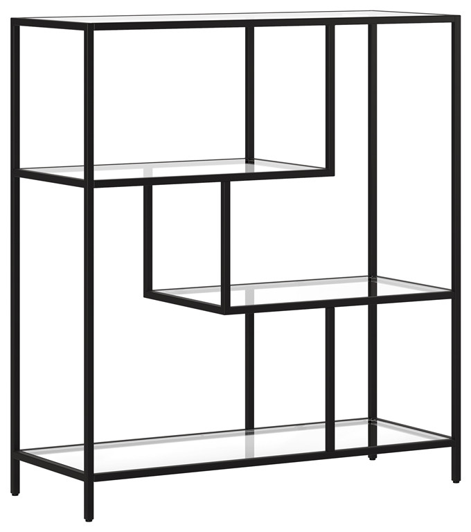 Pemberly Row Blackened Bronze Steel Bookcase with Tempered Glass   Industrial   Bookcases   by Homesquare  Houzz