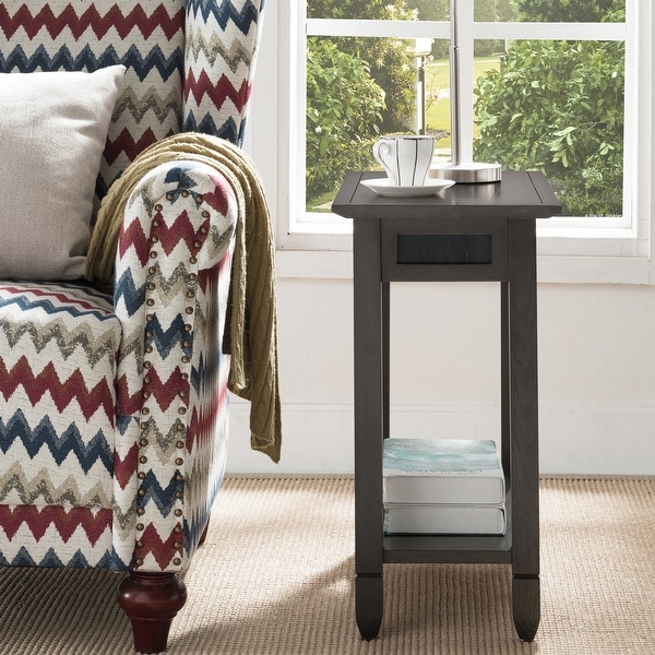 Copper Grove Ixia Rustic Oak and Slate Tile Chairside Table