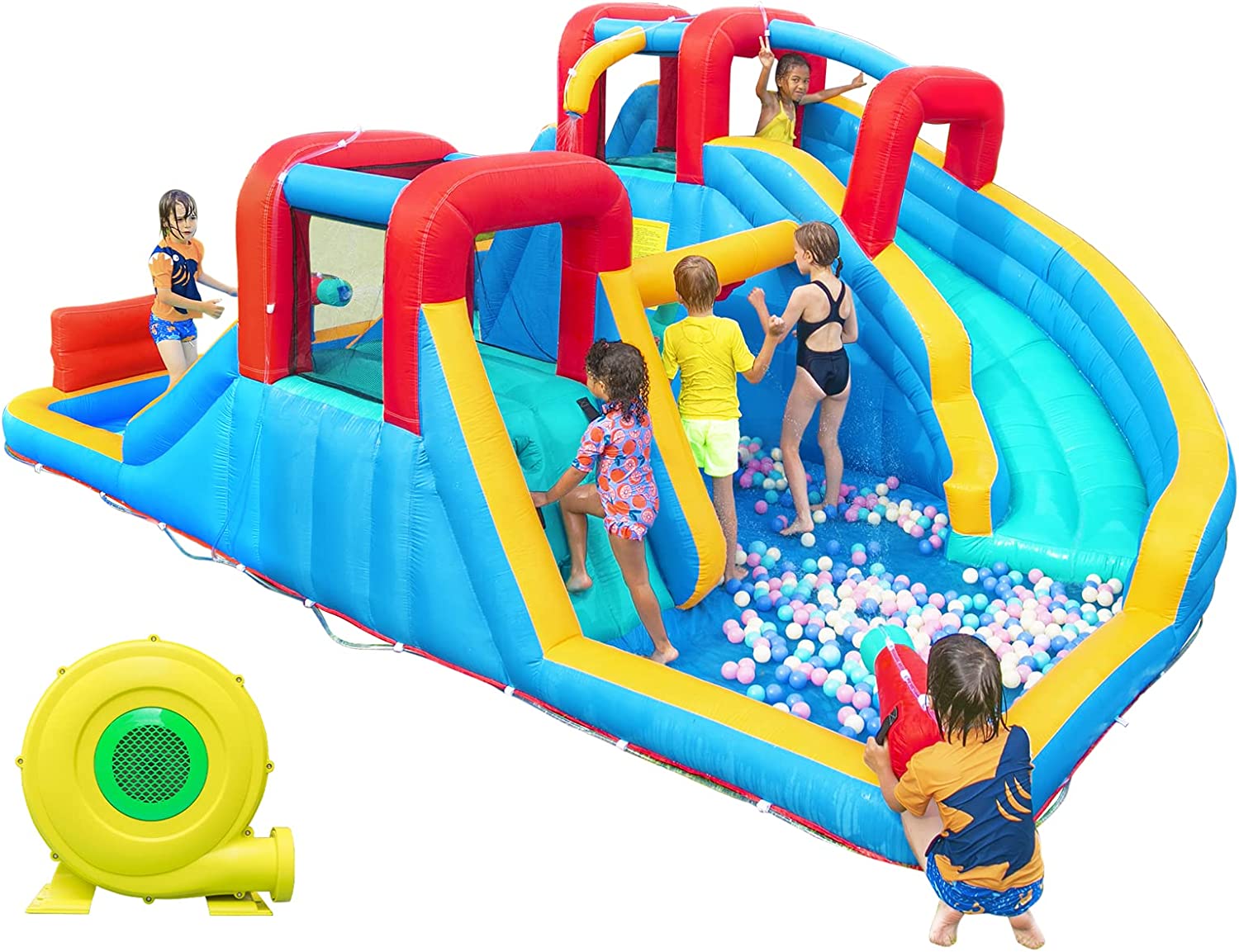 Inflatable Bounce House,Bouncy House with Slide and 750W Air Blower, Kids Bouncy Castle for Outdoor Backyard