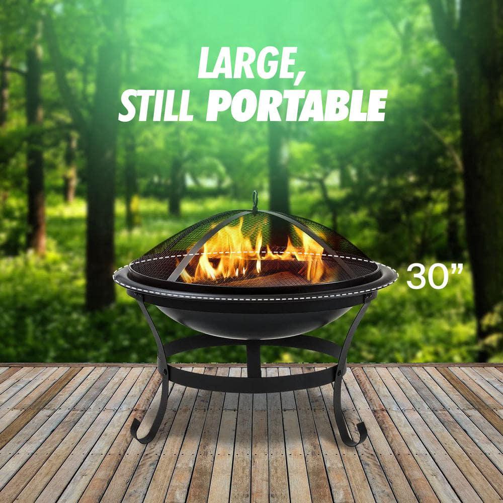 Pyramid Home Decor 30 in W x 12 inH Round Outdoor Metal Wood Burning 3Pieces Fire Pit and Grill for Camping and Cooking in the Patio