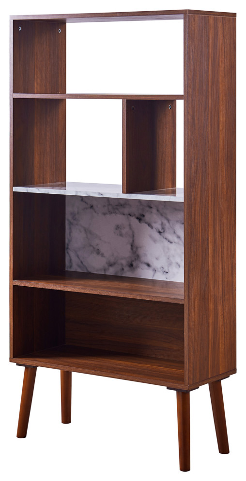 Wooden Bookshelf Bookcase w/ Marble Look Top   Midcentury   Bookcases   by TEAMSON US INC  Houzz