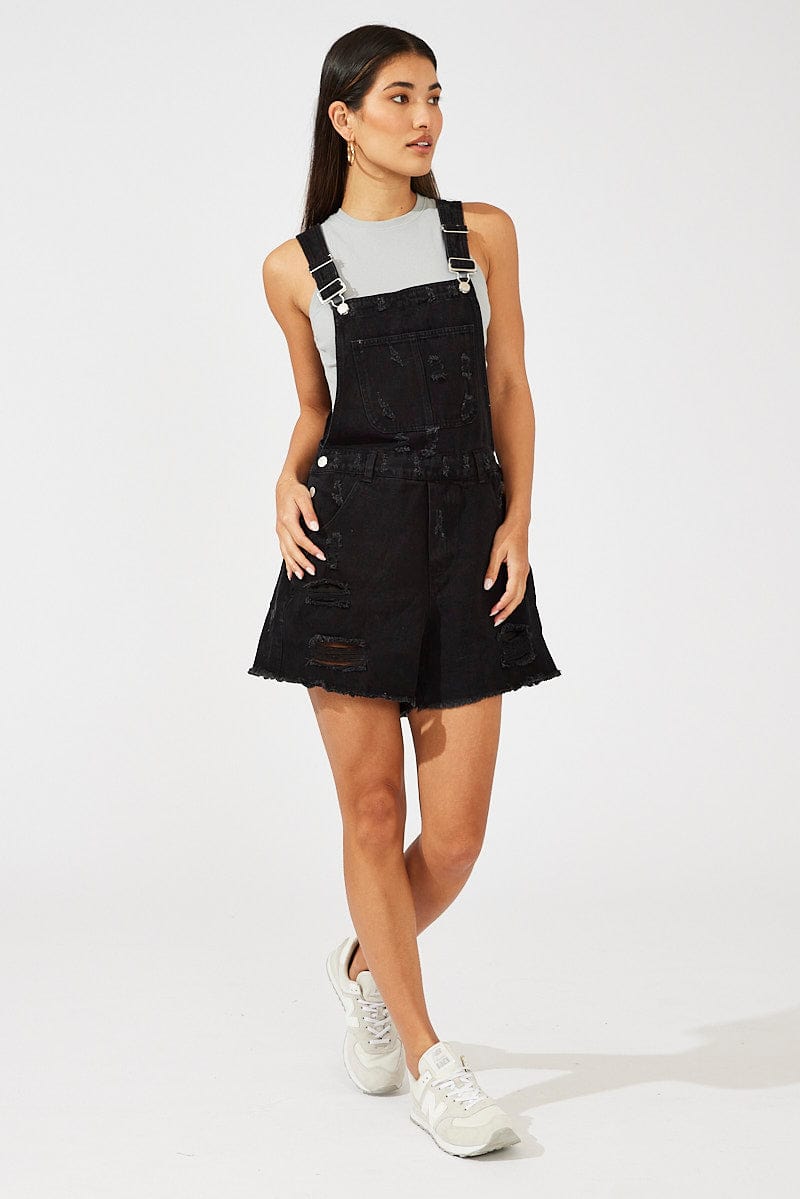 Black Short Overalls Ripped