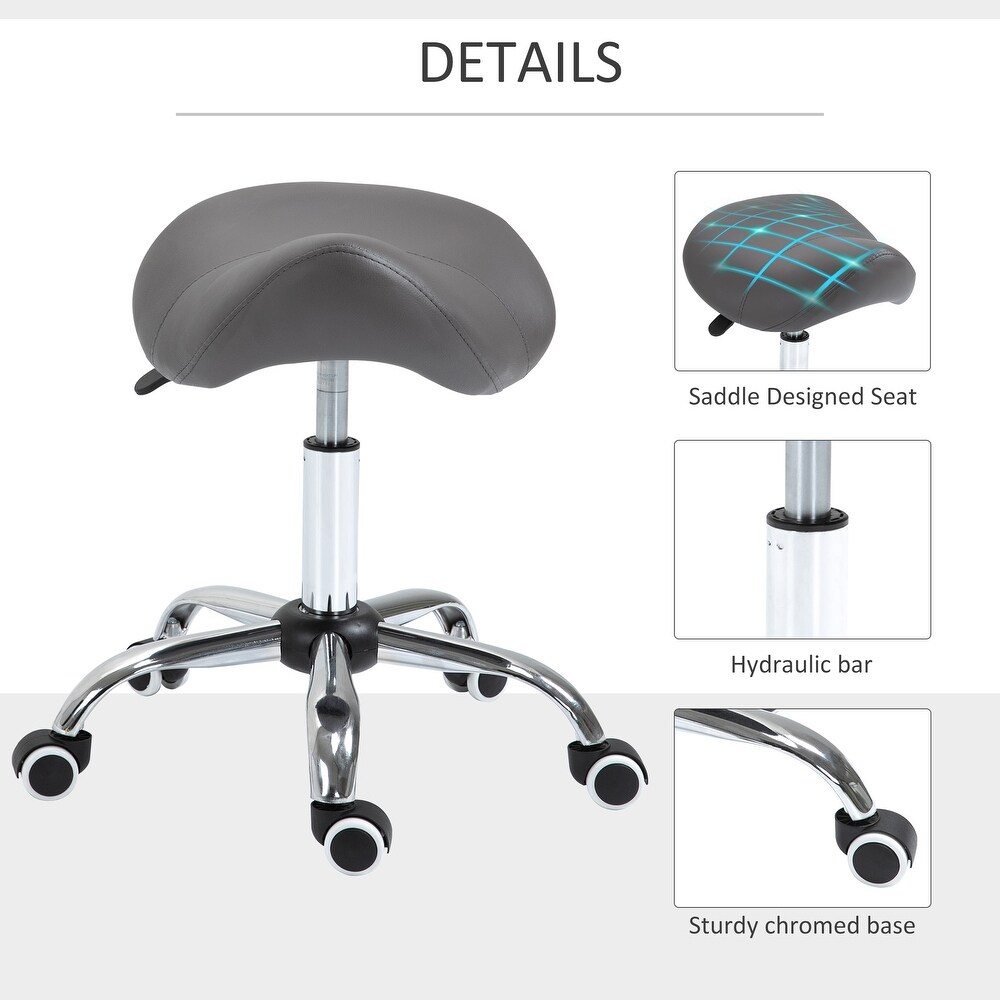 Rolling Saddle Stool PU Leather Hydraulic Spa Stool  Height Adjustable Swivel Medical Salon Chair