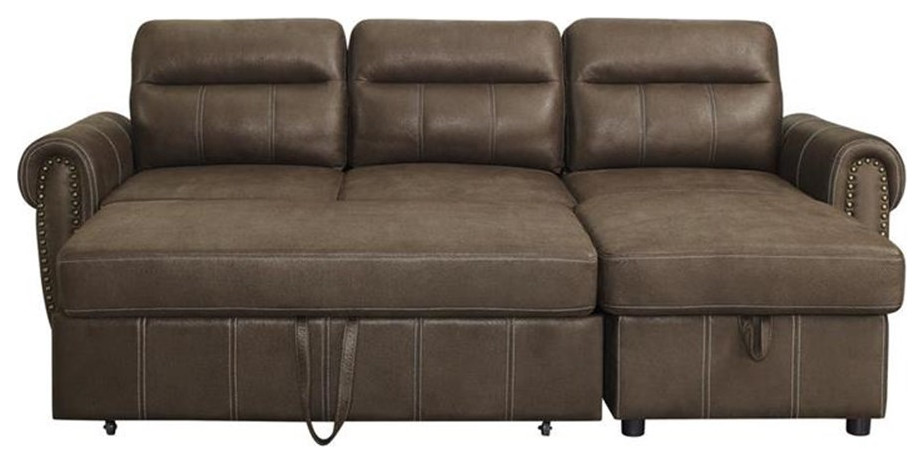 Bowery Hill Ashton Saddle Brown Microfiber Reversible Sleeper Sectional   Transitional   Sleeper Sofas   by Homesquare  Houzz