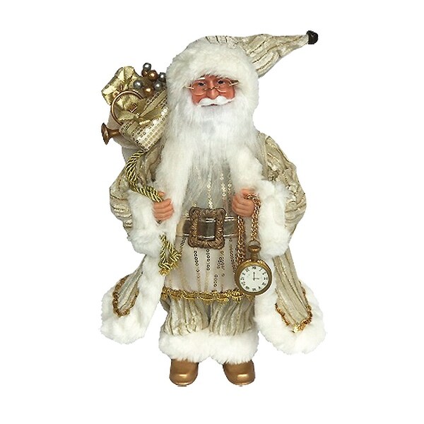 16 Gold Santa Claus with Pocket Watch and Presents Standing Christmas Figurine