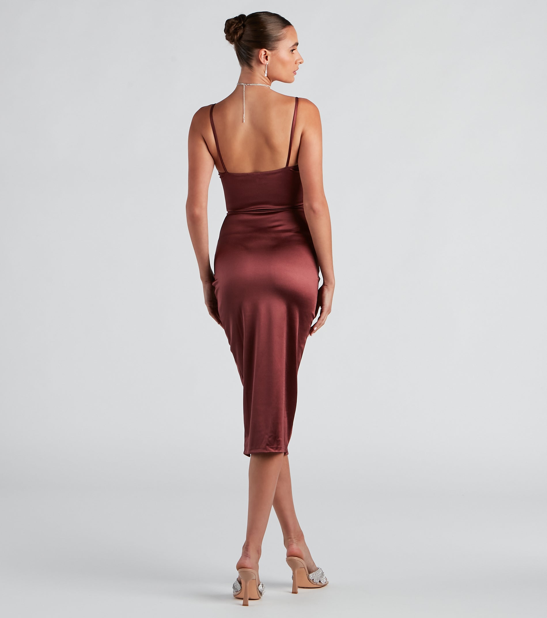 Cocktail Glam Satin Midi Dress