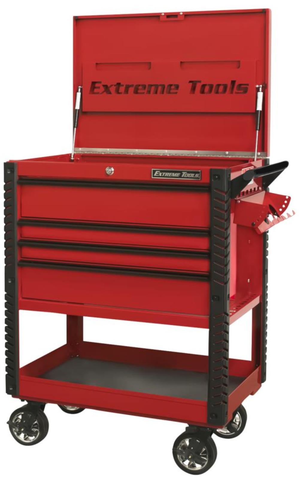 33 4 Drawer Deluxe Tool Cart with Bumpers， Red with Black Drawer Pulls