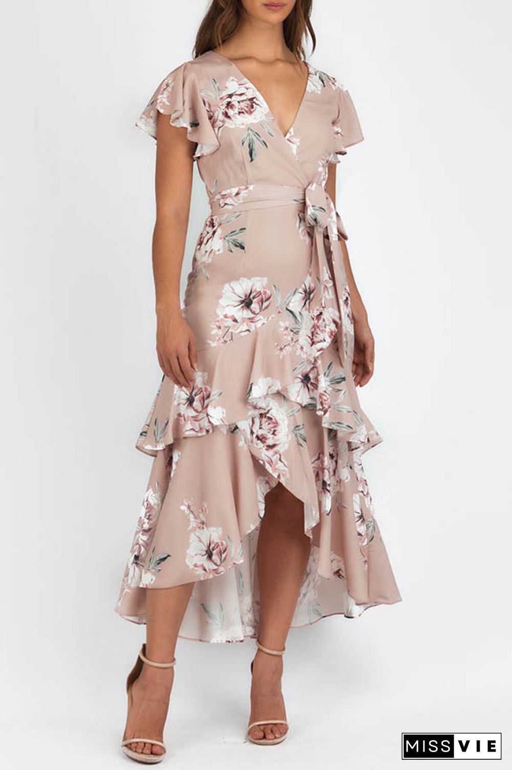 Bold Move Floral Wrap Ruffle Midi Dress