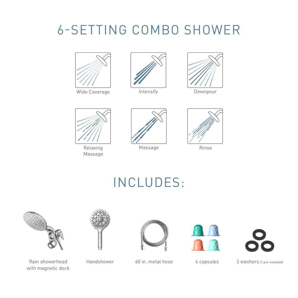 MOEN Aromatherapy 6-Spray Patterns 6.5 in. Tub Wall Mount Dual Shower Heads with INLY Capsules in Spot Resist Brushed Nickel IN208C2SRN