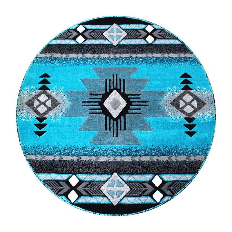 Masada Rugs Masada Rugs 5'x5' Round Southwest Native American Area Rug - Design C318 Turquoise