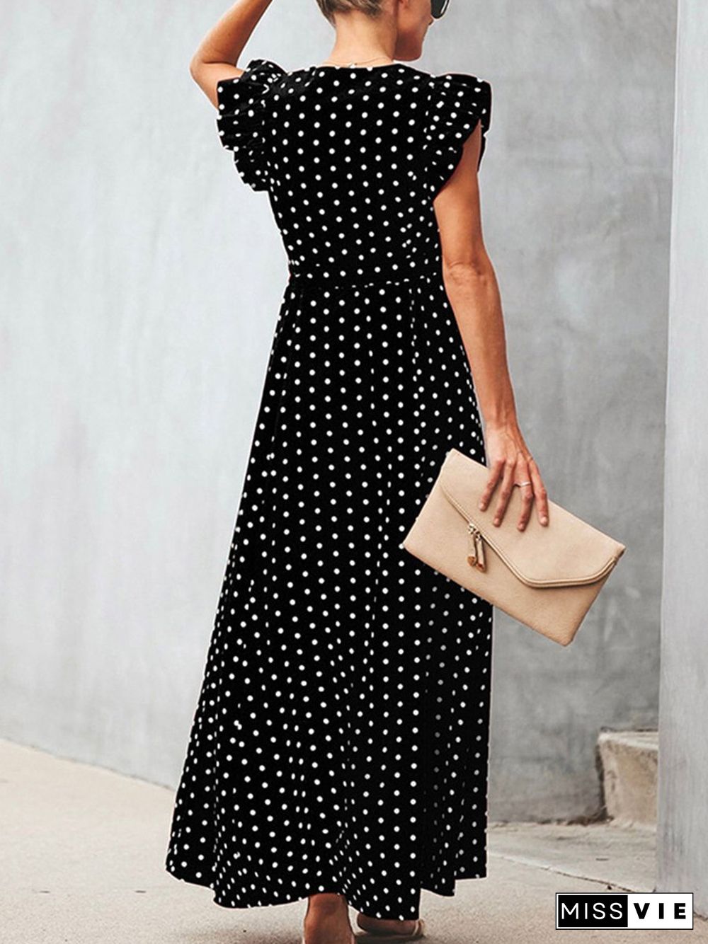 V-neck Ruffle Sleeve Wrap Maxi Dress P16306