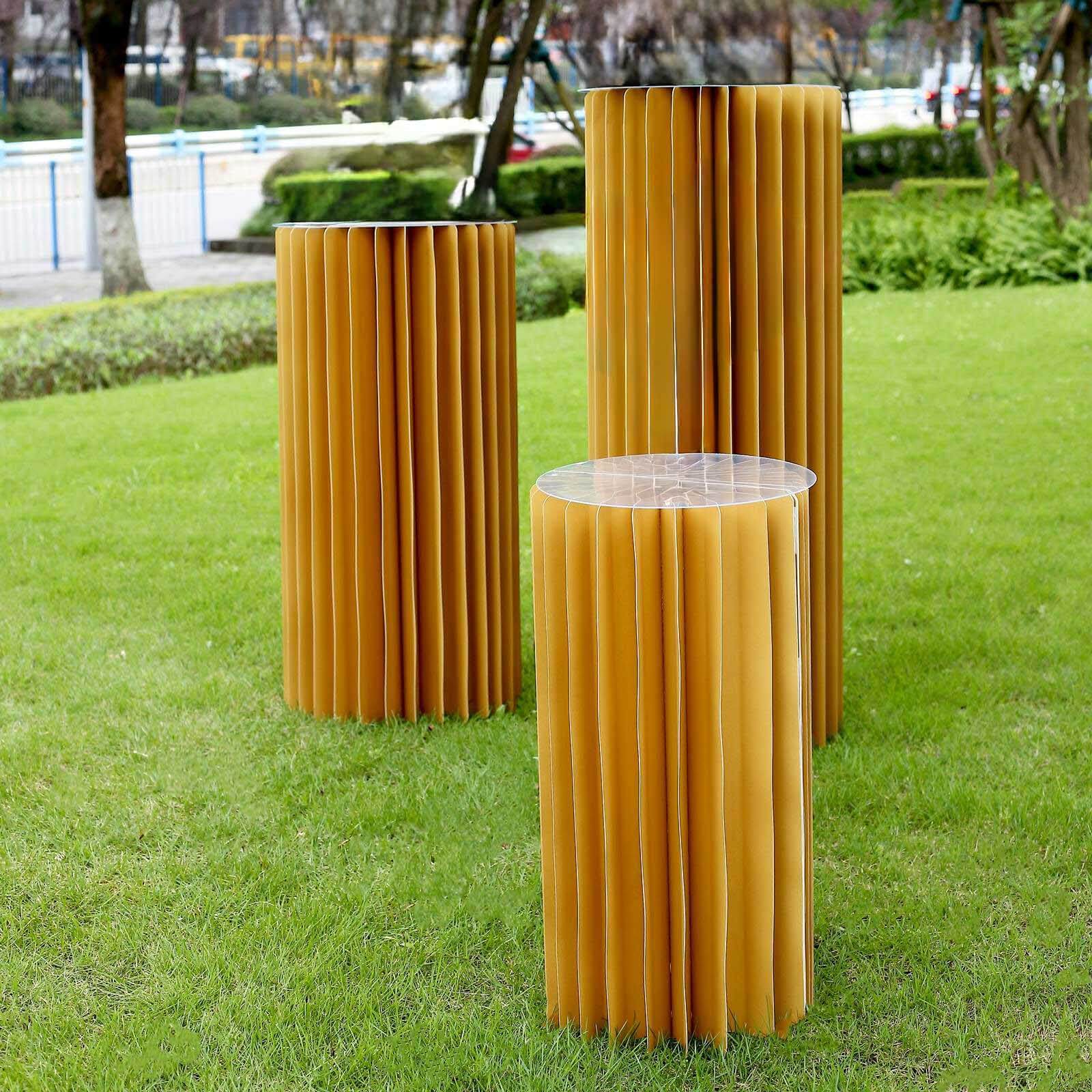 Gold Cylinder Pillar Pedestal Stand, Display Column Stand With Top Plate 24