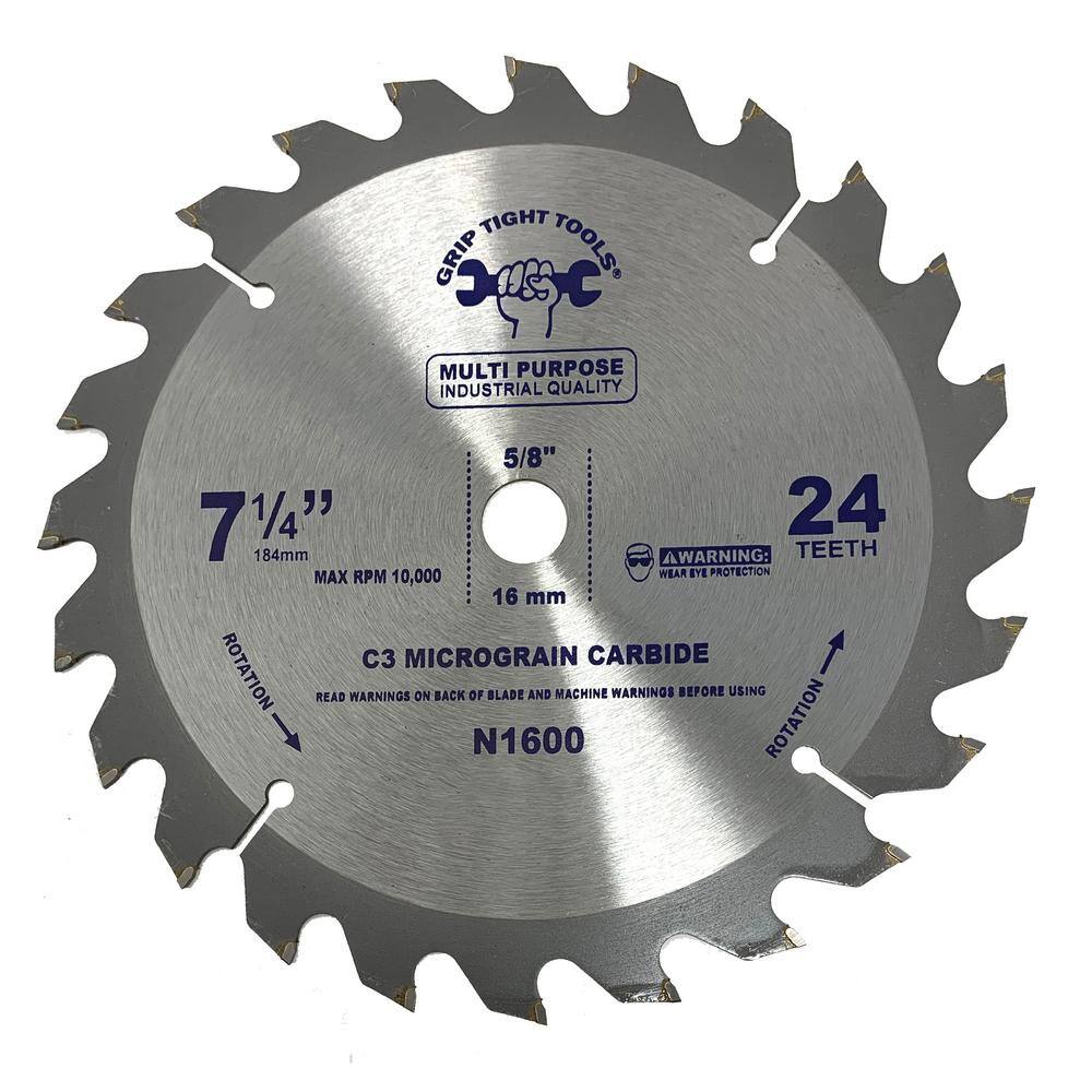 GRIP TIGHT TOOLS 7-14 in. Professional 24-Tooth Tungsten Carbide Tipped Circular Saw Blade for General Purpose  Wood Cutting (25-Pack) N1600-25