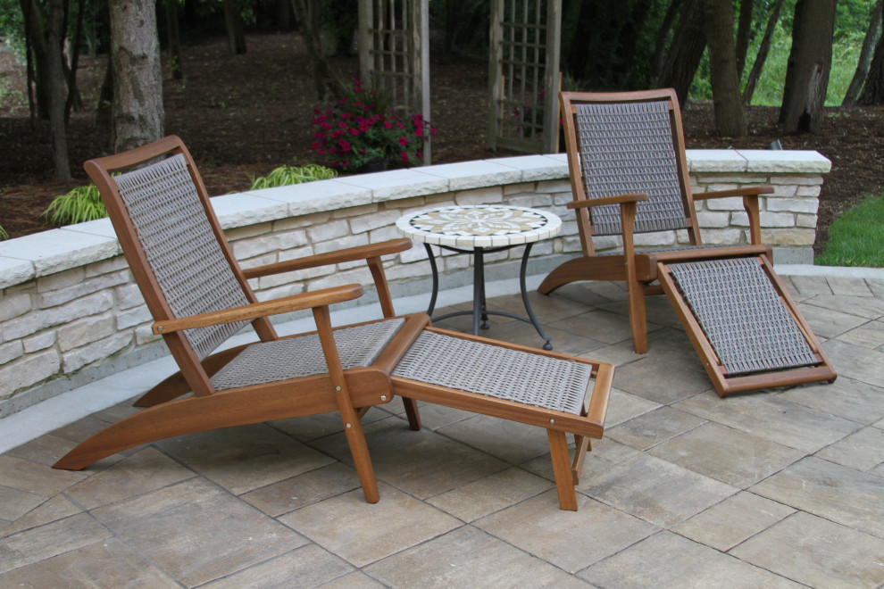 3 Piece Eucalyptus and Wicker Set With Ottoman and Marble Accent Table   Tropical   Outdoor Lounge Sets   by Outdoor Interiors  Houzz