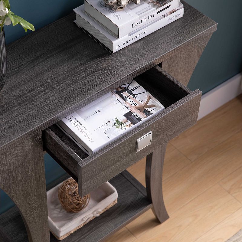 FC Design Distressed Grey Console with Bottom Shelf and Drawer