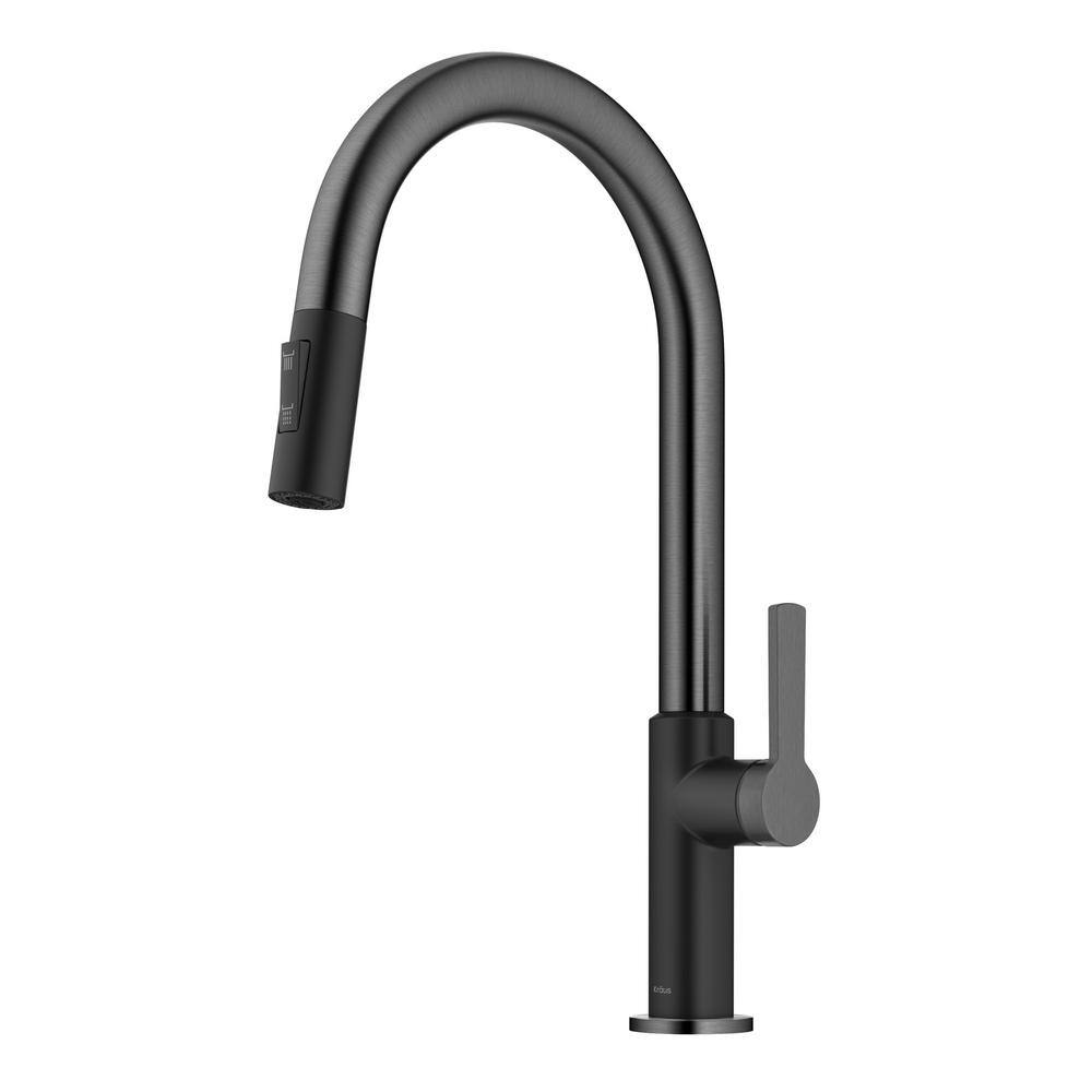 KRAUS Oletto Single Handle Pull-Down Kitchen Faucet in Matte BlackSpot Free Black Stainless Steel KPF-2820MBSFSB