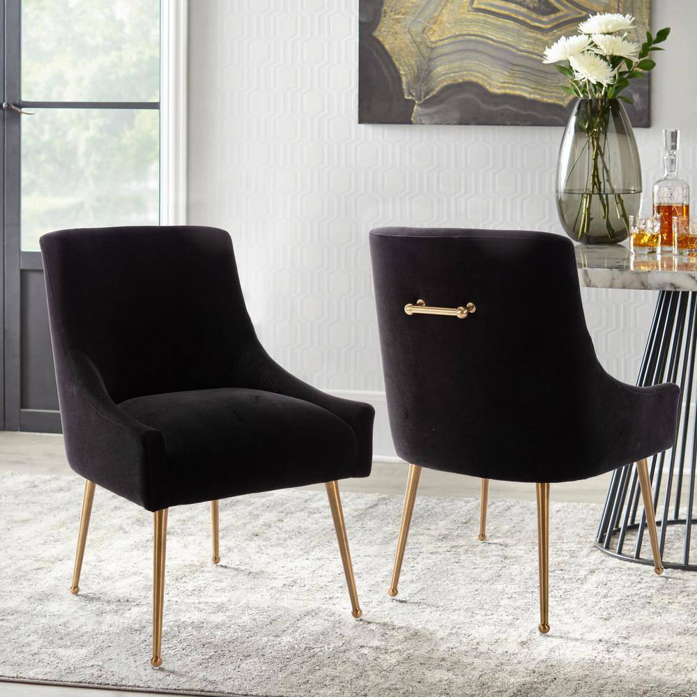 HOMEFUN Black Modern Velvet Upholstered Dining Chair with Metal Legs HFHDSN-120BK