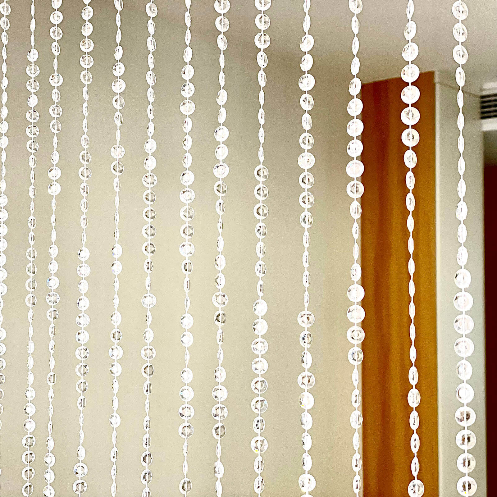 Acrylic Crystal Beaded Curtain with Polyester Rod Pocket, 43 Strands Room Divider Clear Diamond Cut Beads Doorway String Curtain - 5ftx16ft