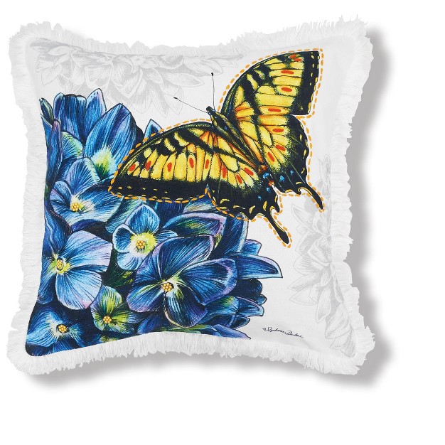 C amp f Home Botanical Butterfly Floral Spring Printed And Embellished Throw Pillow