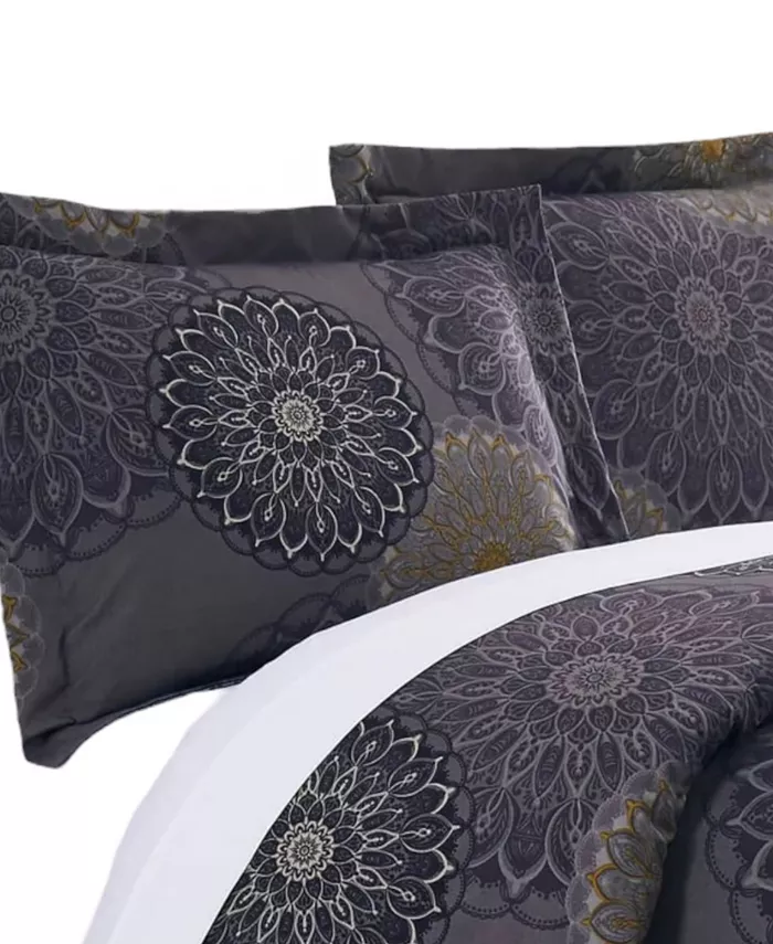 Southshore Fine Linens Midnight Floral Down Alternative 3 Piece Comforter and Sham Set， Twin