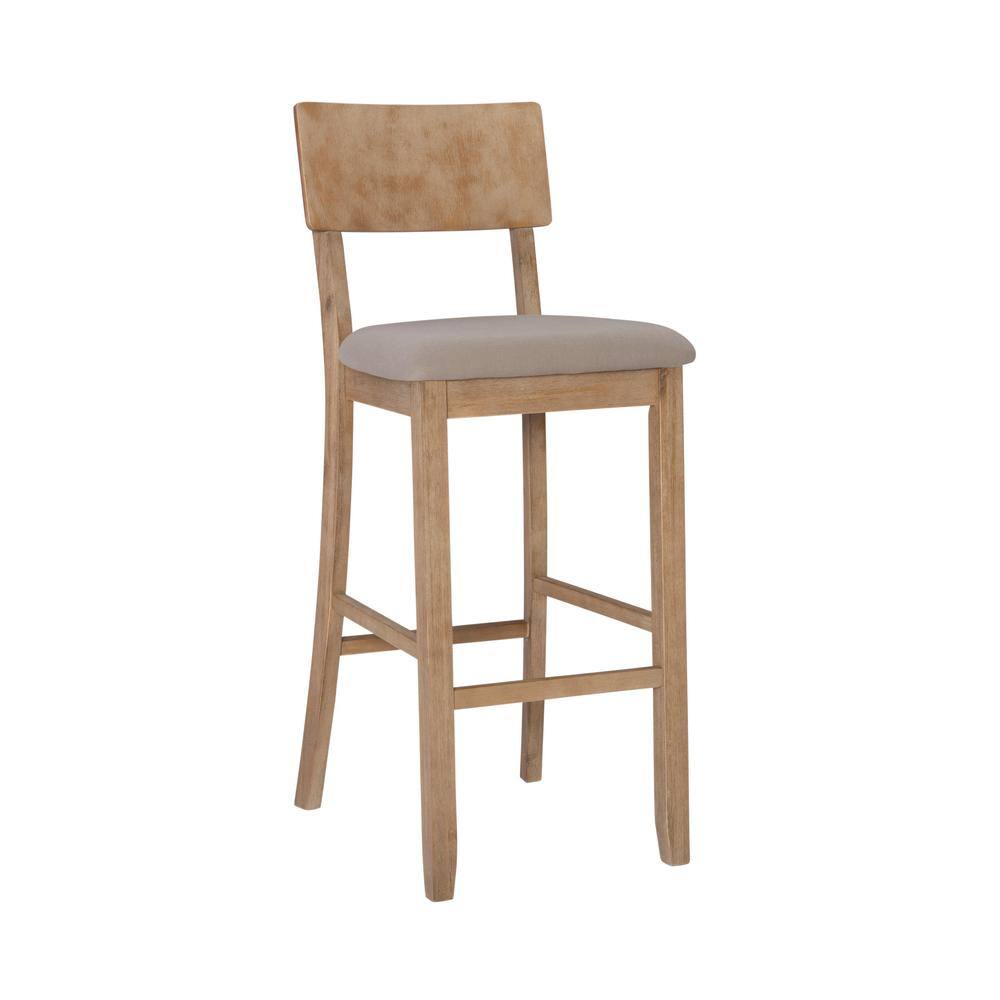 Linon Home Decor Rodman Greywash Barstool with Padded Grey Linen Cotton Seat 017102GWSH01U