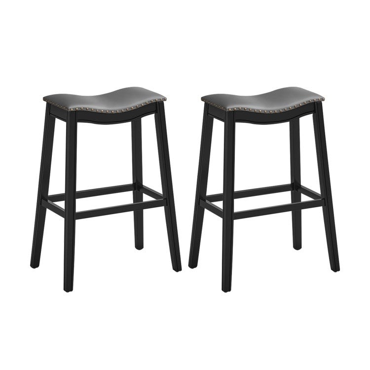 29 Inch Set of 2 Backless Wood Nailhead Barstools with PVC Leather Seat - 20